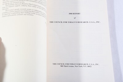 Report of the Council for Tobacco Research, USA Inc, 1988, PB, EX