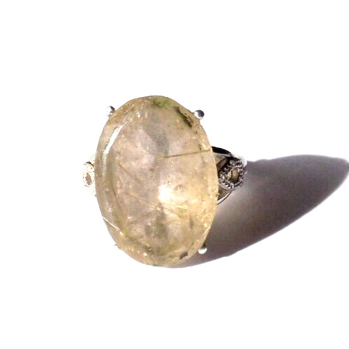 Bague en rutile or et argent 925 ajustable, grand bijou pierre naturelle 22 carats