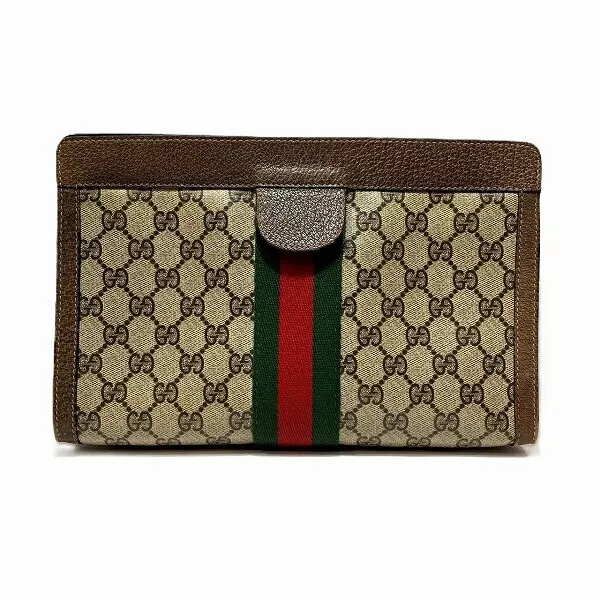 Sac pochette Gucci GG Supreme ligne sherry marron PVC cuir