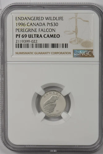Canada 1996 $30 platinum NGC Proof 69UC Peregrine Falcone Proof 69 Ultra Cameo N