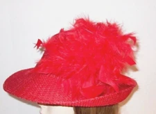 Red Chandelle Feather Gold Tone Hat Pin Society Ladies