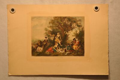 Lancret Pinxit ''L'Automne'' T De Mare Sculp 1890 18''x28'' Colored Etching Print
