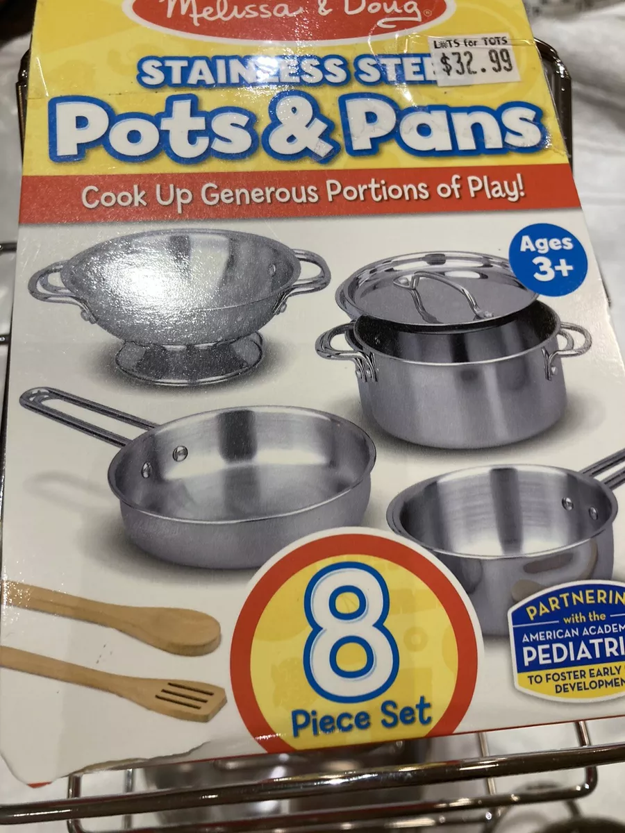 Melissa Doug Pots Pans Set 5 Piece Stainless Steel Pretend Play Cooking