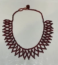 Red Glass Seed Bead Bib Choker Necklace Statement Vintage Retro Pinup Rockabilly