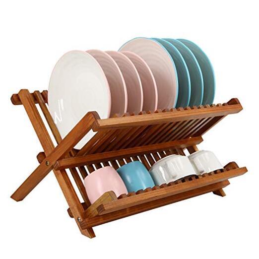 Wood Dish Drying Rack ZROOY Bamboo Dish Drying Rack, 2-Tier Bamboo