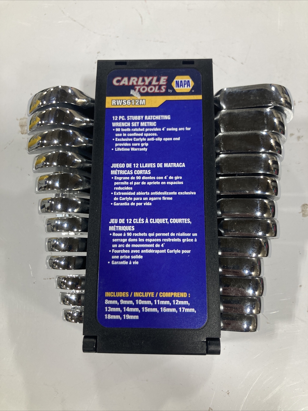 Carlyle 12 Piece Stubby Ratcheting Wrench Set Metric Polished Chrome 8