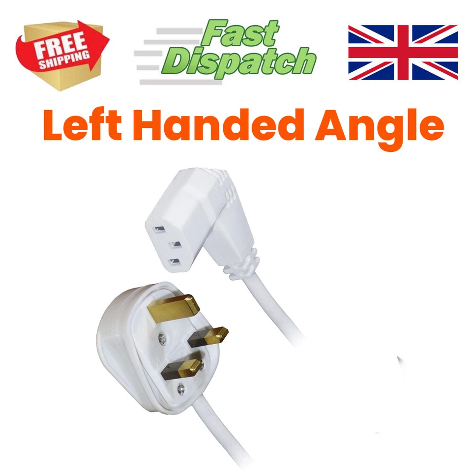 Power Cord UK Plug to Right Angled IEC C13 Cable kettle LEFT or RIGHT Hand Angle - Image 3 of 4