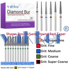 Vakker 10pc Dental Diamond Burs Round Long Round End Taper Diamond Bur