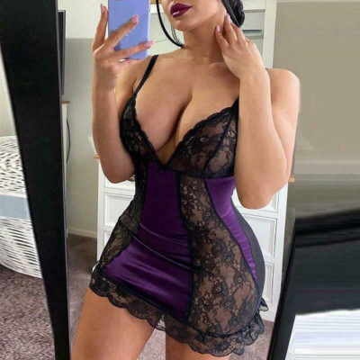 Pijama Babydoll Interior Bata Ropa de Dormir De Lenceria Para Mujer Seda Sexy
