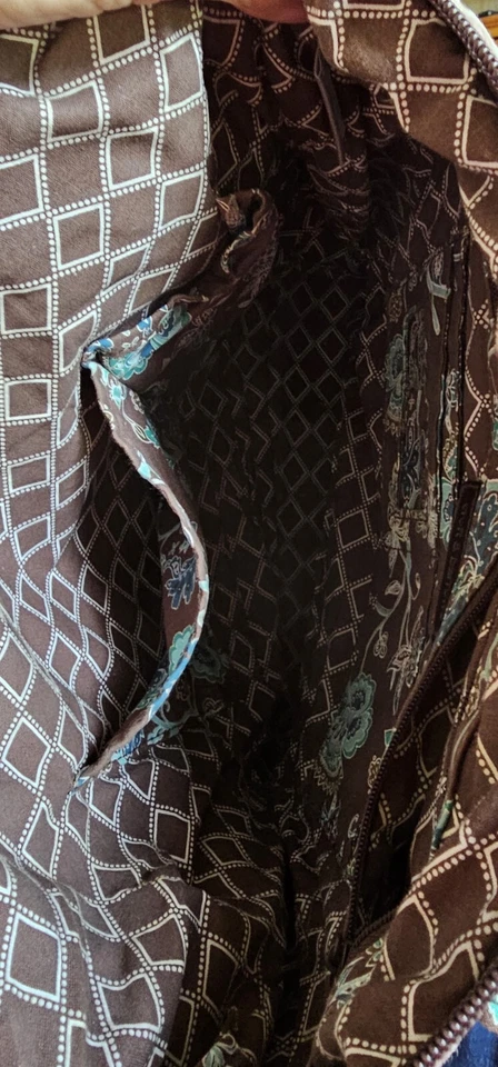 Croft & Barrow Quilted Shoulder Bag Purse Tote Quilted Brown Teal Carryall - Image 3 of 4