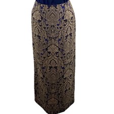 Talbots Vintage Paisley Silk Wool Pencil Midi Skirt Navy Size 6