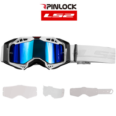 LS2 Aura Pro MX Brille weiß mit Pinlock Clear & Iridium Gläser Abrisse Enduro