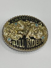 BULL RIDER CHAMPIONS Rodeo Western Gold Silver Tone Metal Belt Buckle