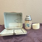 Vintage Floral Metal Lunch Box w/ Matching Thermos, White Pink Blue — photo 2