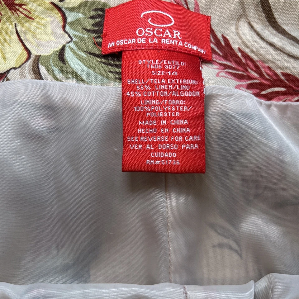 Pantalones Resort Oscar De La Renta Vintage Lino Completamente Forrados Talla 14 Floral Foto 4 de 4