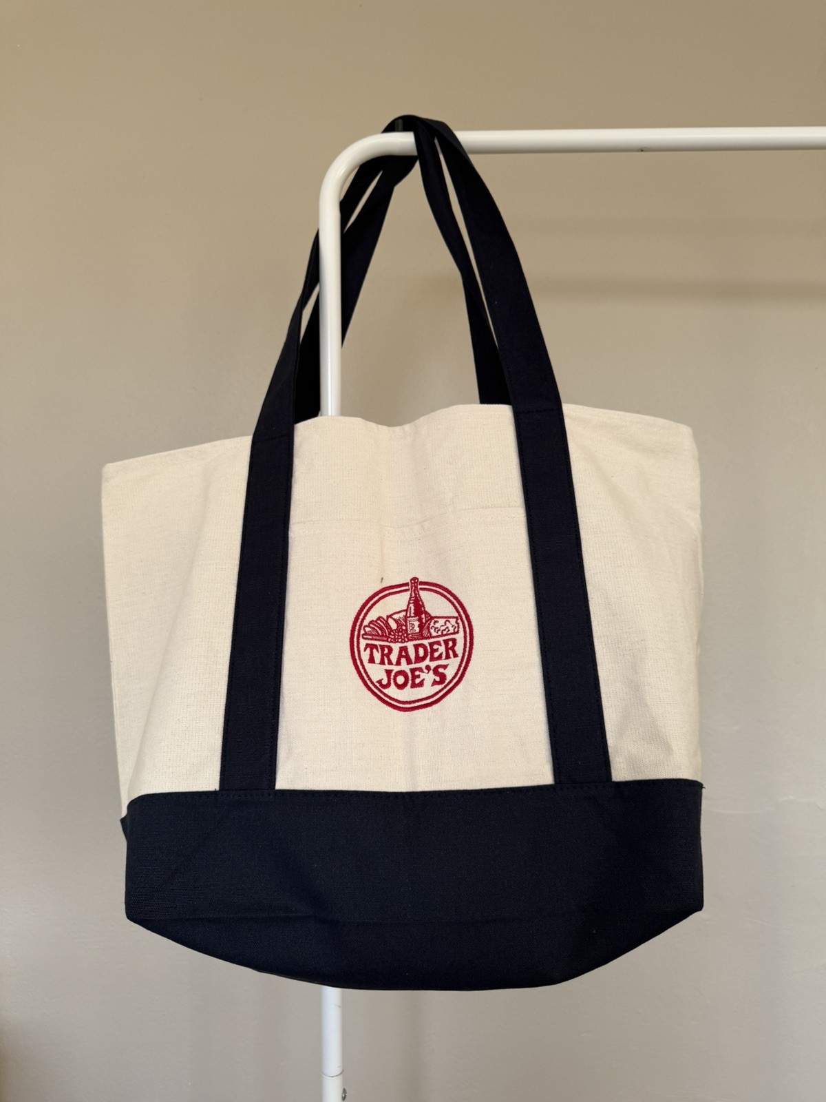 Trader Joe's Classic Tote Bag  - Navy Blue/Cream Canvas from USA - BNWT image 8