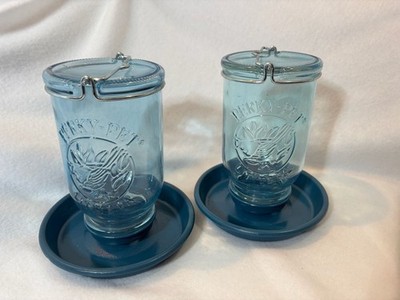 One of a kind Set of 2 Vintage Perky-Pet Blue on Blue Glass Hummingbird Feeders