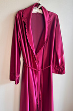 Vintage Miss Elaine Satin Tricot Robe Maxi Dressing Gown Burgundy ILGWU Lg. USA