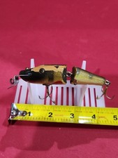 Vintage Creek Chub PIKIE Jointed Wooden 4 Inch Long Fishing Lure Green / Barred!