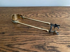 ANTIQUE 19TH C QUALITY CROW FEET BRASS FIREPLACE FIRE COAL TONGS COMPANION