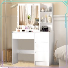 Dressing Table Vanity Makeup Desk 4 Drawers 10 LED Bulbs Mirror Dresser Desk
