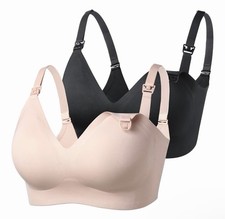 Momcozy Ultra Soft Nursing Bralette 2-Pack, Black Beige, XL, Seamless, YN41
