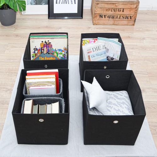 4er Set Aufbewahrungsbox für Kallax Regal 33x38x33 mit Öse Faltbox Schwarz - Bild 6 von 9