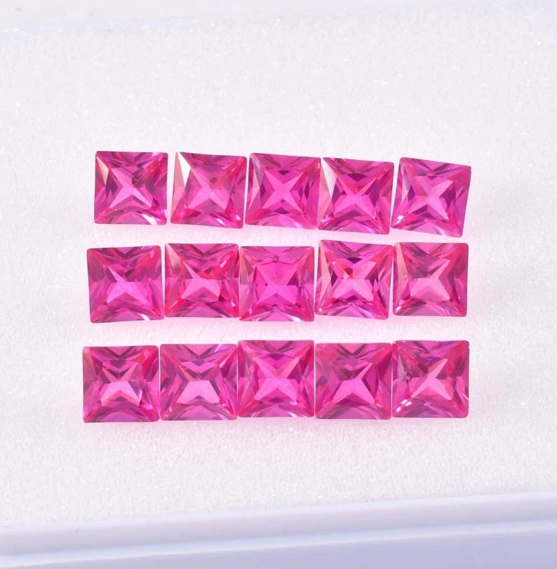 Lote de 15 piezas de zafiro rosa natural corte cuadrado corte cuadrado certificado 4x4 mm corte de piedras preciosas sueltas Foto 2 de 4