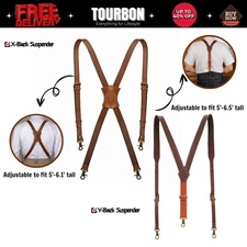TOURBON Leather Suspender Y/X Back Adjustable Y/X-Shape Pants Brace Heavy Duty