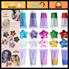 Chunky Face Body Glitter Gel - 10 Color Sparkles for Makeup, Festivals Conce