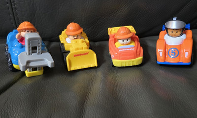 Fisher Price Little People Wheelies Lot Of 4 Construction Trucks & Formula Car