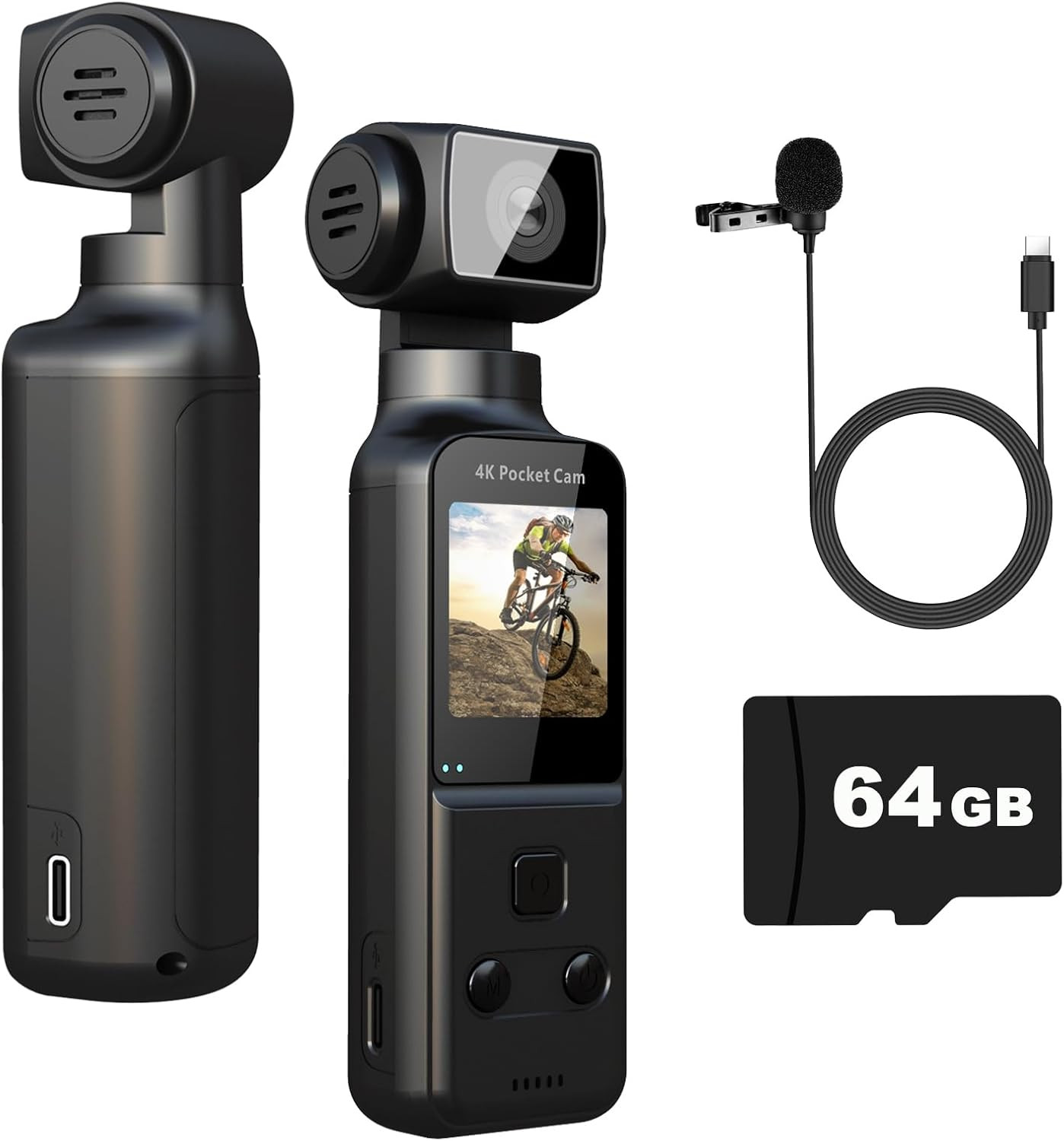 4K Body Camera with External Microphone, Mini Video & Audio Pocket Cam 270&deg; Rota