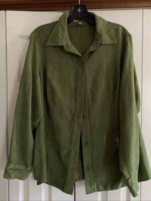 Notations Women s Faux Suede Shacket Button Up Long Sleeve Green