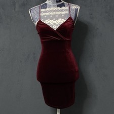 Shein Bodycon Mini Dress Women XS Red Velvet Spaghetti Strap Whimsigoth Cocktail