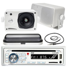 3.5" Marine 200W Box Speakers, Pyle Bluetooth USB SD Radio, Antenna, Radio Cover