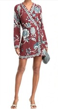 Farm Rio Floral Red & Blue Tropical Landing Lined Wrap Mini Dress Size XS NWT 