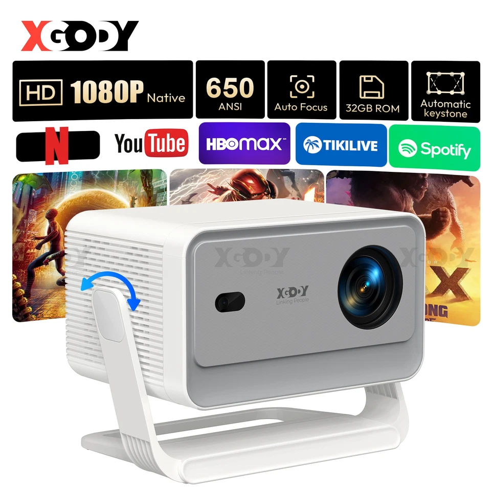 XGODY 4K UHD Projector 25000LMS 1080P 3D 5G WiFi Bluetooth Video Home Theater - Image 2 of 4