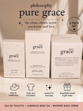 Philosophy Pure Grace 3 Pc Set EDT 2 oz Body Oil 4 oz Body Cr me 16 oz NEW