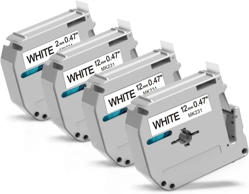 4PK Label Tape M-K231 MK231 M231 Black on White 12MM 1/2" for Brother PT-65