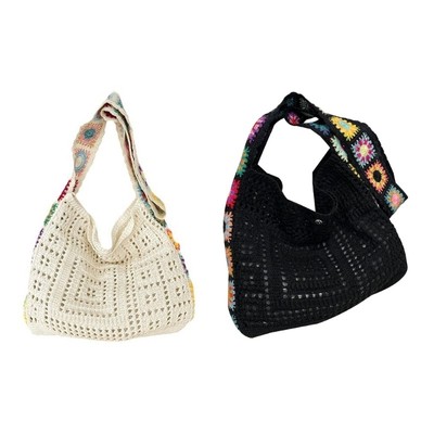 Women Bag Knitted Shoulder Bag Flowers Crossbody Bag Crochet Handbag Beach Bag