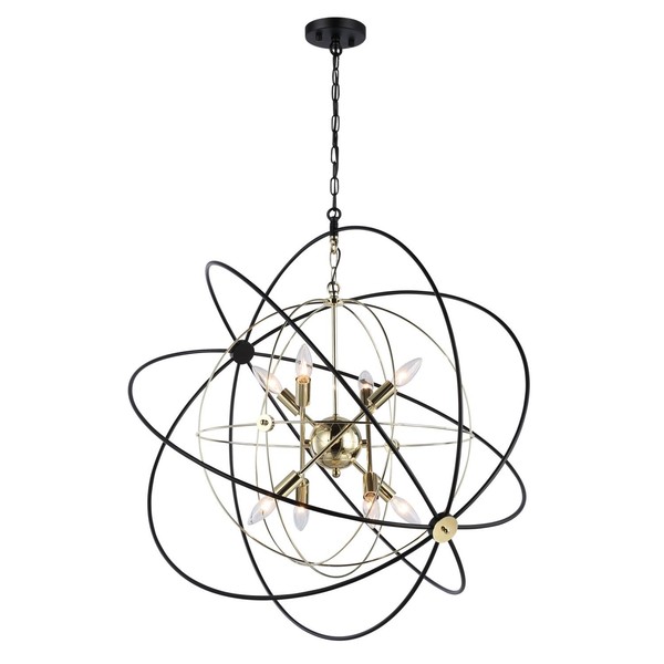 Pendelleuchte HäNgelampe Metall Rund D: 76,5 Cm In Schwarz Gold Retro 8X E14-image