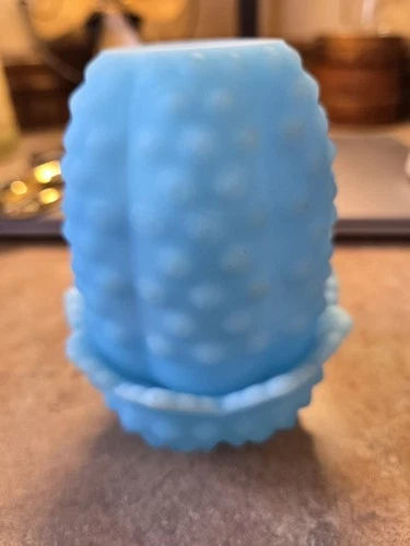 Fenton Fairy Lamp Blue Hobnail Milk Glass Decorative Matte Finish