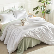 White Comforter Set Queen Size, 3 Pieces Lightweight Solid Bedding Comforter Set