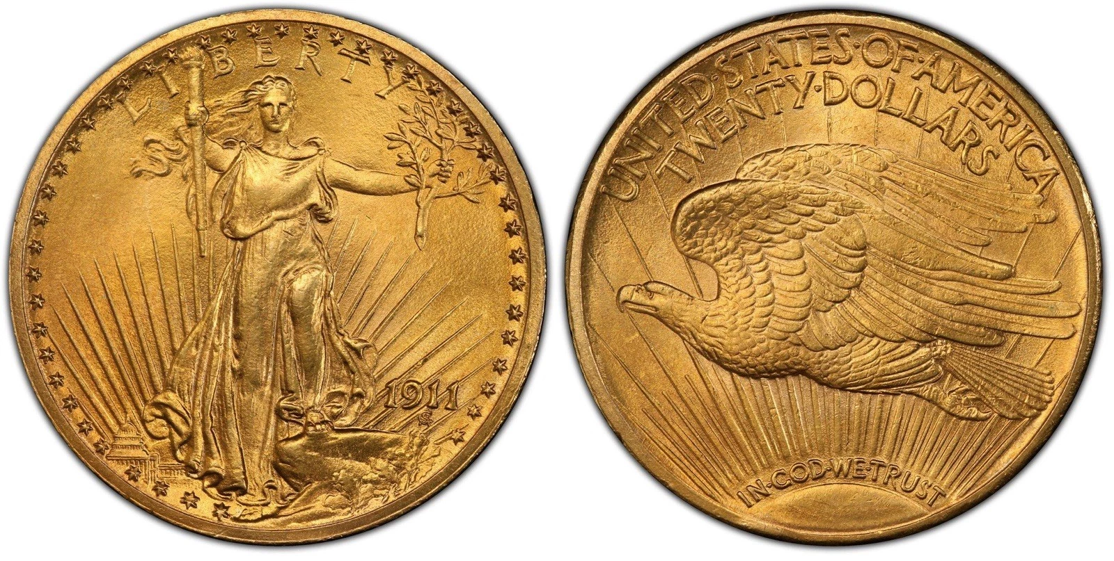 1911 $20 Saint-Gaudens Double Eagle Gold PCGS MS65