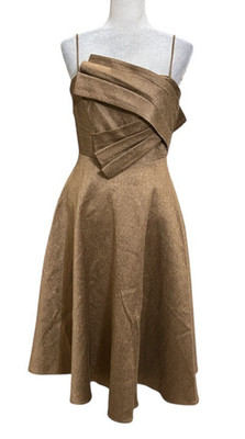 Lane JT Bronze Metallic A-Line Cocktail Dress US S Draped Bust Fit Flare Wedding