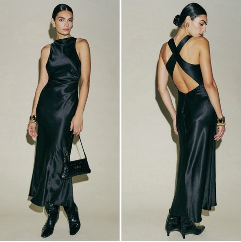 Reformation Cassette Black Silk Dress Womens Size 8