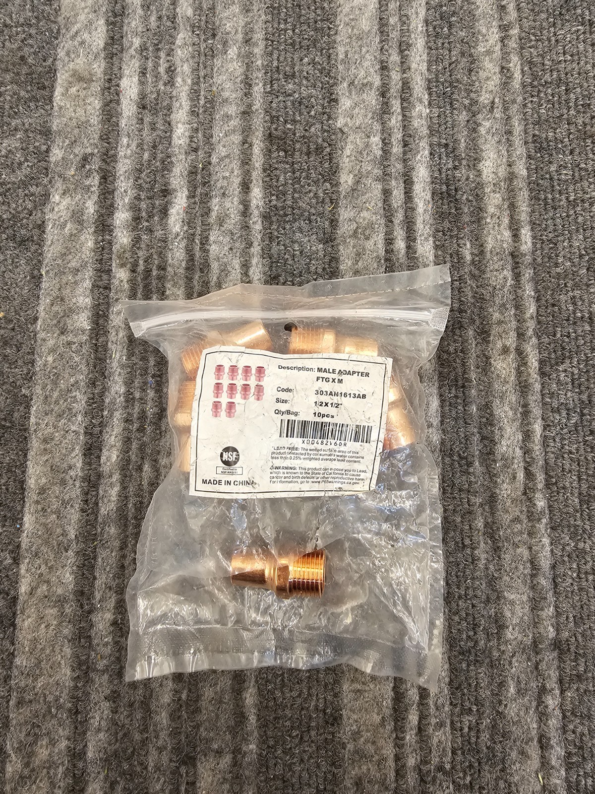 (QTY 10) 303AN1613AB 1/2" Fitting (Street) x 1/2" MNPT Threaded Copper Adapters
