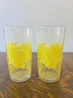 1950s Vintage Set of  2 Yellow Rose Patterned Anchor Hocking Juice Cups