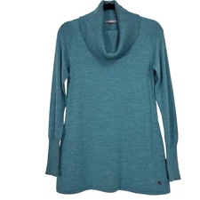 Smartwool Cowl Neck Sweater Merino Wool Blend Women's Small Teal Blue Green