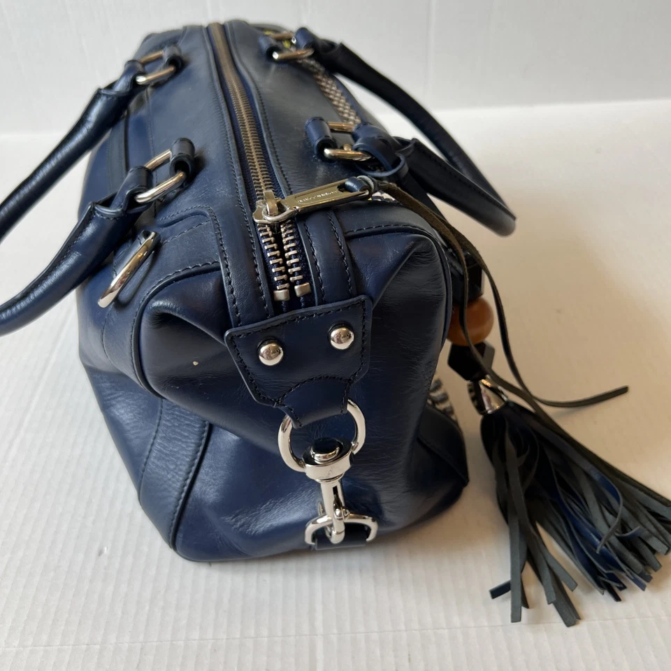 REBECCA MINKOFF Mab Blue Purple  Weave Leather Satchet  Bag Woven Tribal Beads - Image 4 of 4